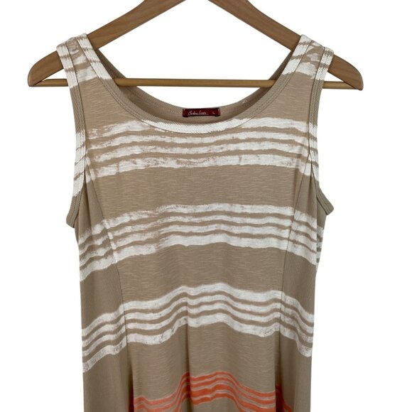 Barbara Lesser Tan Orange Stripe Handkerchief Hem Tank Dress Cotton Women Large - Picture 2 of 8